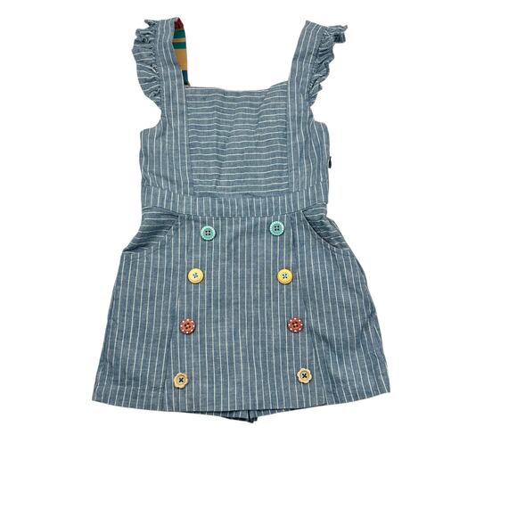 Matilda Jane Other - Matilda Jane Blue Stripe Ruffle Romper with Multicolor Buttons